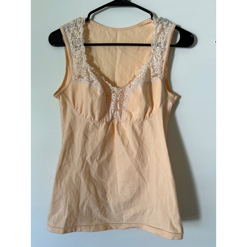 Y2K Serge Peach Lace Trim Tank Top Camisole V-Neck Lingerie Fairycore boho indie